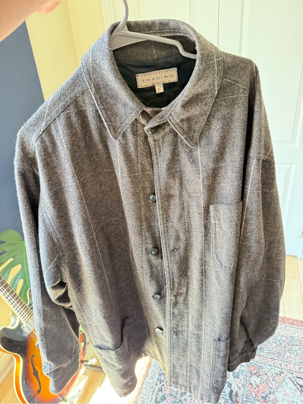 Men’s Gray Wool-Blend Button Jacket